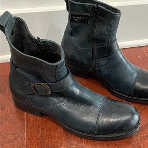G-Star Navy Leather Buckle Boots